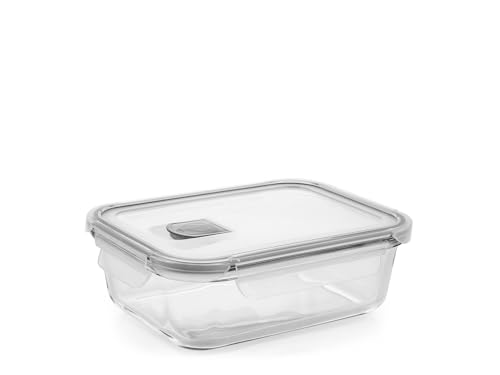 H&H Rechteckiger Glasbehälter mit Deckel aus Polypropylen mit Ventil – 310 ml, 16 x 12 cm – luftdicht, spülmaschinen-, mikrowellen- und ofenfest (ohne Deckel) von H&H