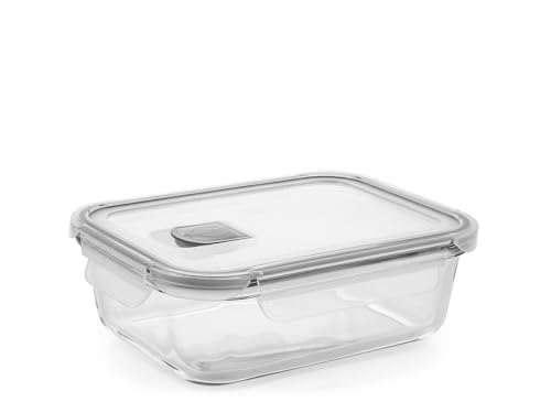 H&H Rechteckiger Glasbehälter mit Deckel aus Polypropylen mit Ventil – 630 ml, 18 x 13,5 cm – luftdicht, spülmaschinen-, mikrowellen- und ofenfest (ohne Deckel) von H&H