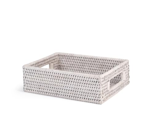 H&H Rechteckiger Korb mit integrierten Griffen aus weißem Natur-Rattan – 23 x 18 x 7 cm – Handgefertigt – Gewürzkorb, Brotkorb, Obstkorb & Organizer von H&H