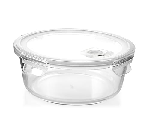 H&H Runder Glasbehälter mit Deckel und Ventil – 1300 ml – Durchmesser 20 cm – für Backofen, Mikrowelle, Spülmaschine – mit luftdichter Silikondichtung H&H Runder Glasbehälter mit Deckel und Ventil – 1300 ml – Durchmesser 20 cm – für Backofen, Mikrowelle, Spülmaschine – mit luftdichter Silikondichtung von H&H