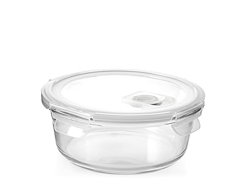 H&H Runder Glasbehälter mit Deckel und Ventil – 640 ml – Durchmesser 15 cm – für Backofen, Mikrowelle, Spülmaschine – mit luftdichter Silikondichtung H&H Runder Glasbehälter mit Deckel und Ventil – 640 ml – Durchmesser 15 cm – für Backofen, Mikrowelle, Spülmaschine – mit luftdichter Silikondichtung von H&H