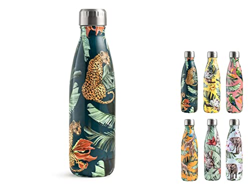 H&H Thermoflasche aus Edelstahl 18/10, Linie Exotic, verschiedene Dekorationen, Tiere und Natur, 0,5 l, mehrfarbig, 0,5 l von H&H