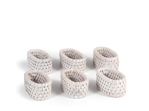 H&h set 6 legatovaglioli in rattan bianco cm 7x4xh3 von H&H