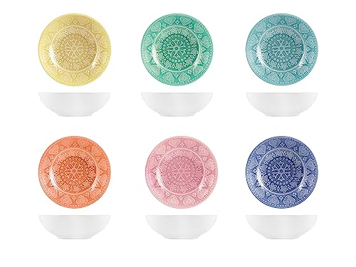 H&H Set 6 Piatti Fondi Stoneware Karma Assortiti Cm 18 von H&H