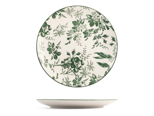 H&H Set mit 6 Margaret-Speisetellern aus Porzellan, 27 cm, grüne Dekoration, elegant und funktional, spülmaschinen- und mikrowellengeeignet von H&H
