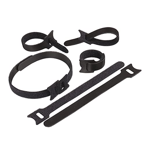 H&S Klettband Kabelbinder Set - 50 Stück - Wiederverschließbar aus Nylon Klett - Verstellbarer Klettverschluss - Starke Bänder Wiederverwendbar für Kabel in Schwarz - Klettverbinder Set - Cable Ties von H&S