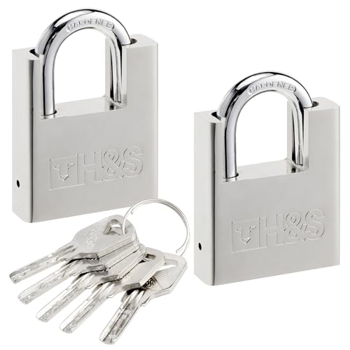 H&S 2er Pack Vorhängeschloss mit Schlüssel - 60mm Schloss Set mit 5 Schlüsseln - 2er Set Robustes Lock für den Innen- und Außenbereich - Klein & Wetterfest für Zelt Spind Keller von H&S