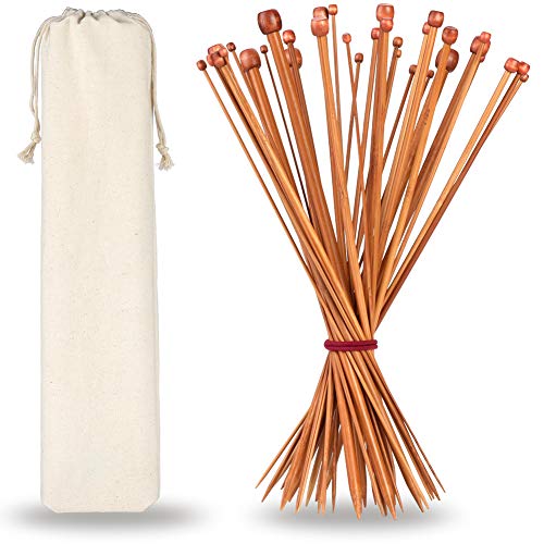 H&S Stricknadel-Set für Anfänger und Profis – 36 Bambus-Stricknadeln mit festem Griff - Nadel-Set zum stricken mit einer Spitze und Tasche für einfache Aufbewahrung - Bambusstricknadeln von H&S