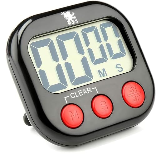 H&S Digital Timer - Stoppuhr und Küchentimer mit Großer LCD-Anzeige - Küchenwecker Magnetisch mit Lautem Alarm - Kurzzeitwecker und Eieruhr für die Küche - Batteriebetrieben von H&S