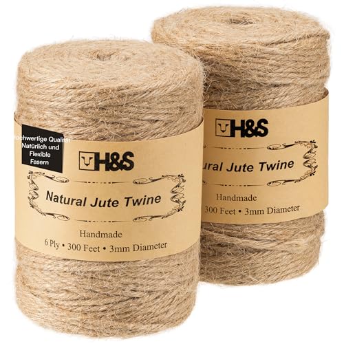 Juteband Natur Kordel - 2 Rollen à 183 m (2x90 m) - 3mm Starke Jute Schnur mit 6 Fasern - Spagat Kordelband zum Basteln, als Deko, im Garten oder als Naturfaser Paketschnur - Juteseil - Juteschnur von H&S