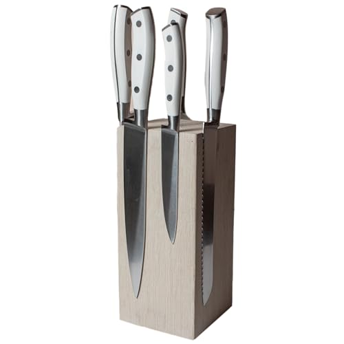 B4K Magnetischer Messerblock ohne Messer, für 8 Küchenmesser, Magnetischer Messerhalter aus Eichenholz mit sehr starken Neodym Magneten, Handgefertigt, Weiß, Maße: 22 x 10 x 10 cm von H&S