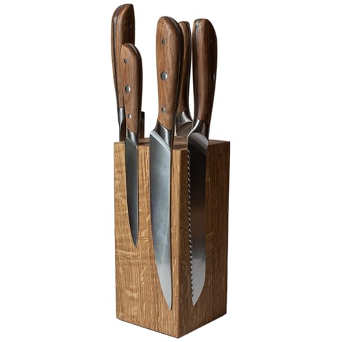 B4K Magnetischer Messerblock ohne Messer, für 8 Küchenmesser, Magnetischer Messerhalter aus Eichenholz mit sehr starken Neodym Magneten, Handgefertigt, Natur, Maße: 22 x 10 x 10 cm von H&S