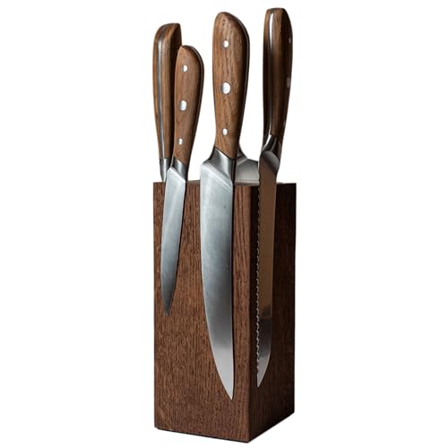 B4K Magnetischer Messerblock ohne Messer, für 8 Küchenmesser, Messerhalter magnetisch aus Eichenholz, Messer Halterung, Messer Aufbewahrung, Handgefertigt, 22 x 10 x 10 cm, 1 Stück (Natur Dunkel) von H&S