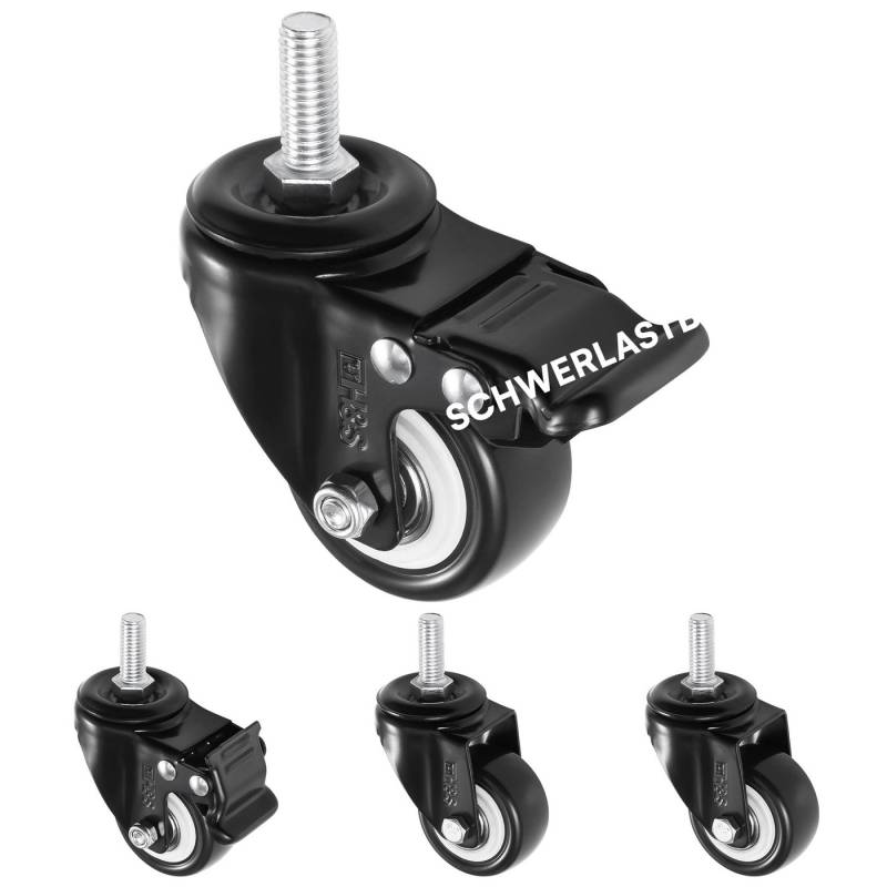 H&S Möbelrolle Transportrollen mit Bremse - Möbelrollen - Mit M10 Schraubgewinde, (4-St), Schwerlastrollen 50 mm - Rollen für Möbel - 4er Set - Gummi Lenkrollen von H&S