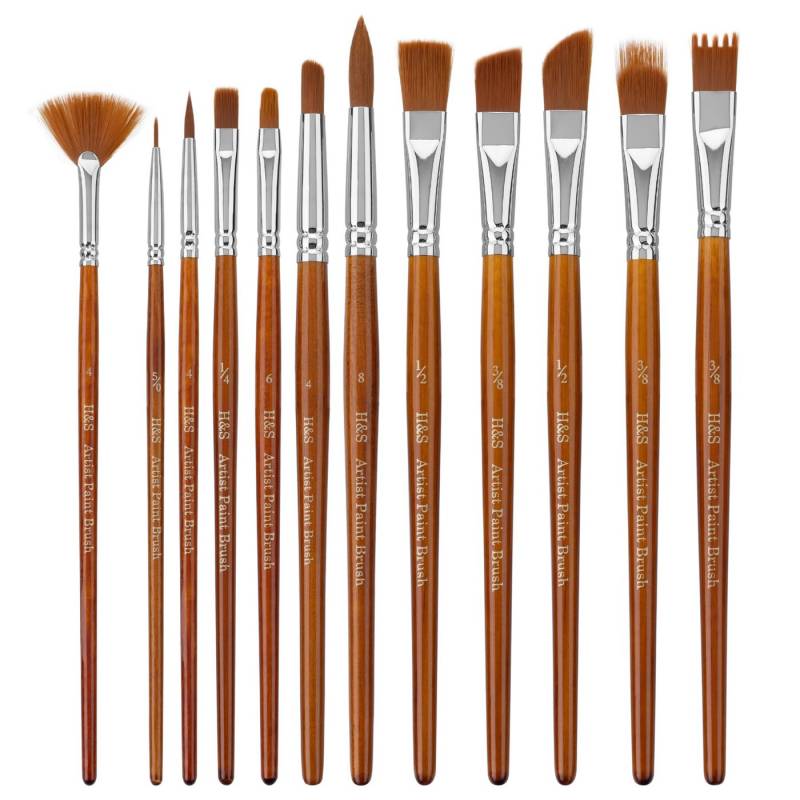 H&S Pinsel Pinselset Acrylfarben Aquarell und Ölfarben - 12er Set Pinsel, (12 St), 12-teiliges Pinselset für Acryl-, Aquarell- und Ölfarben von H&S