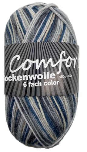 6-fädige Sockenwolle Strumpfwolle -150gr Knaul- 375m Lauflänge - dicke Wolle für besonders warme Socken – grosse Farbauswahl (002) von H&W Vertrieb