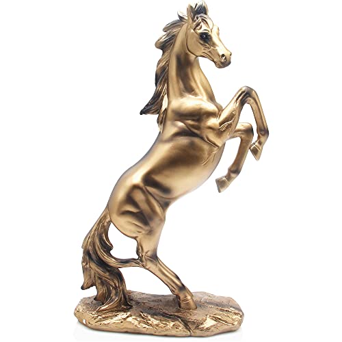 H&W 14cm H Stehende Pferd Statue,Harz Skulpturen für Männer,Gold Pferd Figuren,Abstrakte Kunst Statue Sammelfiguren für Home Büro Wohnzimmer Bücherregal Tisch Desktop Housewarming Décor von H&W