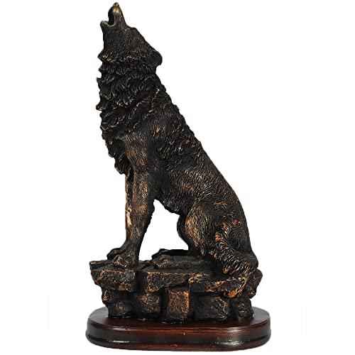 H&W 26.7cm H Wolf Statue,Harz Skulpturen für Männer,Tier Wolf Figuren, Nordischer Stil Statue Sammelfiguren für Home Büro Wohnzimmer Bücherregal Tabelle Desktop-Dekor von H&W