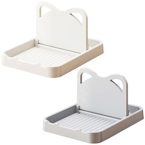 H&W 2Pcs Löffelablage mit Deckelhalter,Faltbarer Löffelhalter für Küchentheke,Katzen-Topfdeckelhalter für Löffel,Topfdeckel,Spatel,Utensilien,Gabeln(Beige und Grau) von H&W