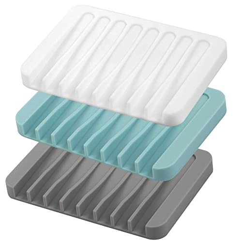 H&W 3 Stück Silikon Seifenschale, Selbstentleerend, Rechteckig, Blau, Weiß, Grau für Dusche, Bad, Waschbecken H&W 3 Stück Silikon Seifenschale, Selbstentleerend, Rechteckig, Blau, Weiß, Grau für Dusche, Bad, Waschbecken von H&W