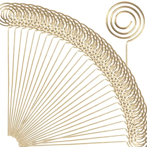 H&W 50Pcs Goldene Ring Schleife Foto Halter Memo Clip Halter,12cm Metalldraht Tischnummer Halter,Runde Form Platzkartenhalter,Menü Noto Memo Clips Halter für Hochzeit Geburtstag DIY Cake Topper von H&W