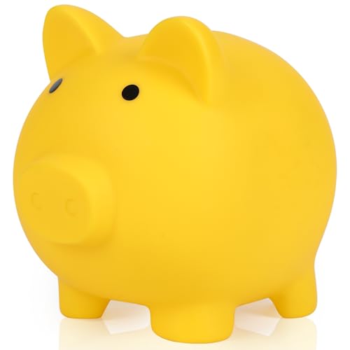 H&W Gelb Sparschwein,Unzerbrechliches Sparschwein,Niedliche Münzbank, Plastikspardose, Beste Geburtstagsgeschenke Heimdekoration von H&W