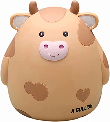 H&W Sparschwein mit Kuh, M Größe, unzerbrechliche Münzbox für Kinder, niedliche Tier-Spardose, Geburtstag für Jungen und Mädchen, Münzsparboxen (Gelb) von H&W