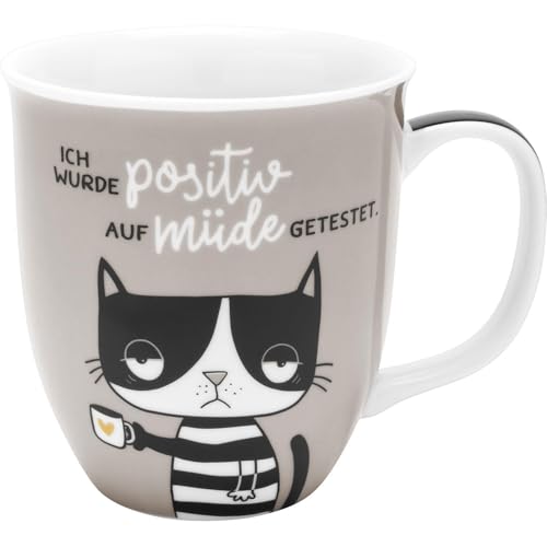 H:) PPY life Tasse mit Motiv "Katze müde" | Kaffeetasse, Porzellan, 40 cl | Tasse mit Spruch, Geschenk | 47925 von H:)PPY life