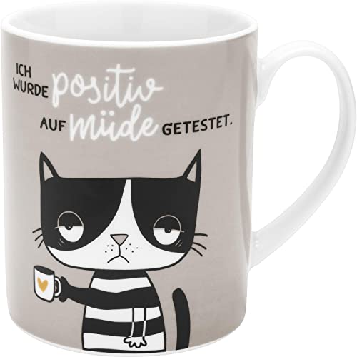 H:) PPY life XL-Tasse Motiv "Katze Müde" | Große Tasse aus Porzellan, Jumbo-Tasse, 60 cl, Tasse mit Spruch | Geschenk, Freund, Freundin | 47926 von H:)PPY life