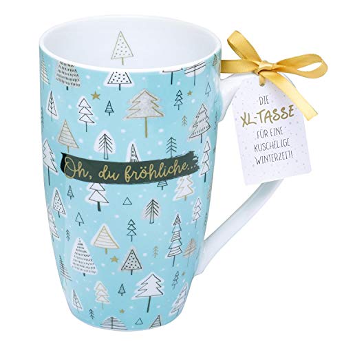 H:) PPY life Tasse mit Spruch "Fröhliche Weihnachten" | Große Tasse mit Winter-Motiv, Porzellan, 50 cl, Blau | Winter, Weihnachten, Nikolaus | 49833 von H:)PPY life