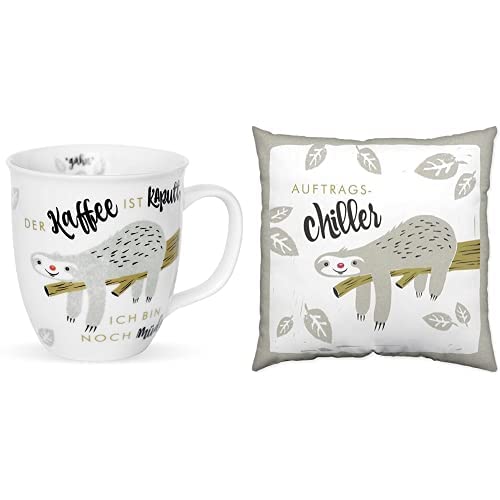 H:)PPY life Geschenkset Faultier, 45180 + 45174, Tasse Faultier + Kissen Faultier, 40 cm x 40 cm von H:)PPY life