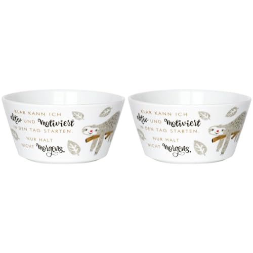 H:)PPY life Schale mit Motiv Faultier | Porzellan, 50 cl, Frühstücksschale mit Spruch | Geschenk, Müslischale | 45413 (Packung mit 2) von H:)PPY life