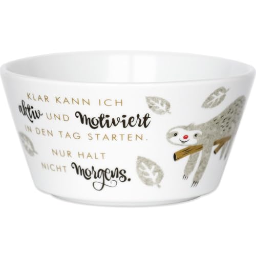 H:)PPY life Schale mit Motiv Faultier | Porzellan, Höhe 6,3 cm, Durchmesser 13 cm, Fassungsvermögen 50 cl | Frühstücksschale mit Spruch | Geschenk, Müslischale | 45413 von H:)PPY life