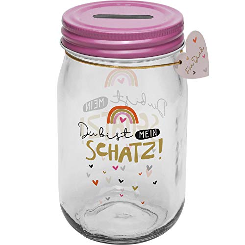 H:PPY Life Spardose Motiv Schatz | Sparglas mit Schraubdeckel, Höhe 13,8 cm | Geschenk, Dekorieren | 46723 von H:)PPY life