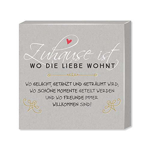 H:)PPYlife 44132 Leinwandbild mit Motivdruck "Zuhause ist wo die Liebe wohnt", 20 cm x 20 cm von Sheepworld