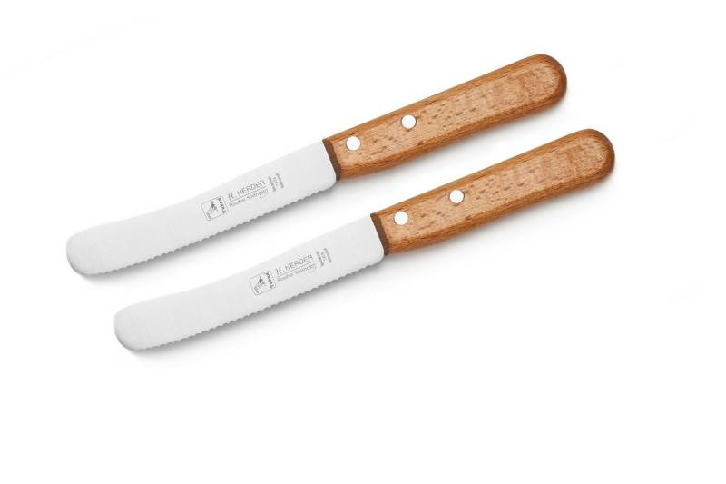 H. Herder Brotzeitmesser 2er-Set Buckelsmesser Buchenholz mit Welle - rostfrei (2 Stück), Klinge aus legiertem Spezialstahl mit Welle, Griff aus Buchenholz von H. Herder