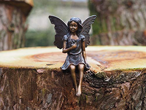 H. Packmor GmbH Bronzefigur sitzende Elfe Fee Schmetterling Fabelwesen Fantasy Gartenfigur Deko - 11x20x13 von H. Packmor GmbH