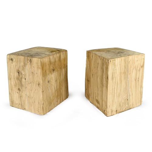 H. Pawlik GmbH 2er Set: Holzblock Eiche Massiv - Handgefertigter Holzklotz - Rustikale Holzsäule - Beistelltisch Hocker Dekosäule - Massivholz Eichenholz (40 cm x 40 cm) von H. Pawlik GmbH