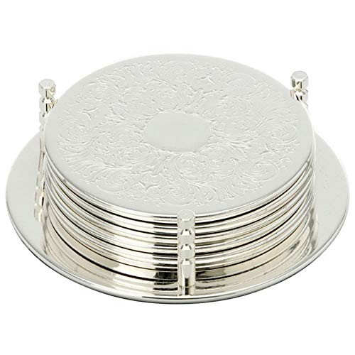 Glasuntersetzer Set Ø 9 cm - runde versilberte Getränke-Untersetzer 7-TLG. - ideale Tischunterlage für Flaschen, Gläser, Tassen, Becher gegen Kratzer und Flecken von H.Bauer jun.