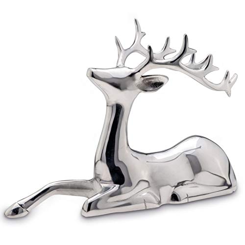 Große sitzende Aluminium Deko Rentier Figur - silbern glänzende Hirsch Geweih Weihnachts-Deko zum Hinstellen Höhe 25 cm von H.Bauer jun.