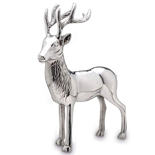 Große stehende Aluminium XXL Deko Hirsch Figur - silbern glänzende Jagtfigur mit Geweih - Weihnachts-Deko zum Hinstellen Höhe 40 cm von H.Bauer jun.