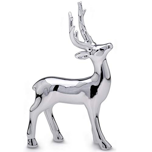 Große stehende Porzellan Deko Rentier Figur - silbern glänzende Hirsch Geweih Weihnachts-Deko zum Hinstellen Höhe 19 cm von H.Bauer jun.