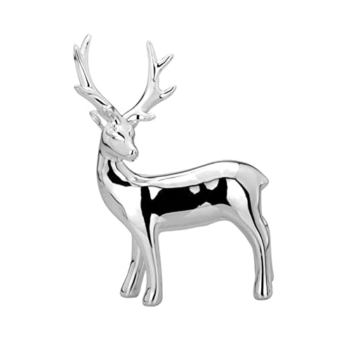 Große stehende Porzellan Deko Rentier Figur - silbern glänzende Hirsch Weihnachts-Deko zum Hinstellen Höhe 17 cm von H.Bauer jun.