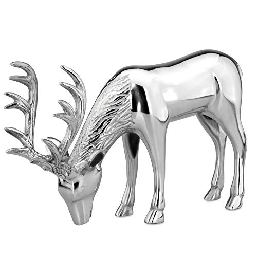 Hirsch Figur Aluminium äsende silbern - stehende Hirsch Dekofigur mit Geweih - Weihnachtsdeko zum Hinstellen - stilvolle Wohndeko & Blickfang für Tisch, Sideboard und Wohnzimmer Höhe 24 cm von H.Bauer jun.