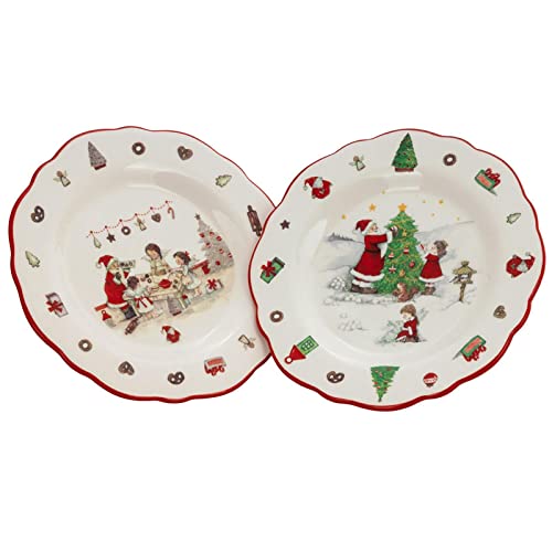 H.Bauer jun. 2X Teller für Weihnachten Ø 20 cm - Keramik Weihnachtsteller Set für Süßigkeiten, Gebäck, Plätzchen oder Lebkuchen von H.Bauer jun.