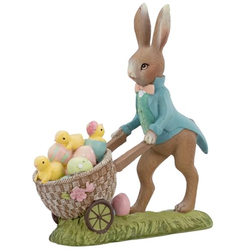 H.Bauer jun. kleine Deko Hasen Figur Kunststein - stehende Osterdeko Hasen Mama bunt gekleidet mit Schubkarren und Küken - Polyresin Osterhasen Frühjahresdeko zum hinstellen von H.Bauer jun.