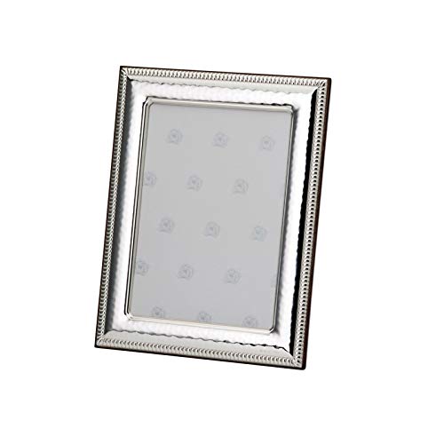 Bilderrahmen 9x13 cm aus 925 Sterling Silber zum Aufstellen - klassisch polierte Perl-Optik - eleganter Fotorahmen mit Glasscheibe & Holzrückwand - hoch oder quer verwendbar von H.Bauer jun.