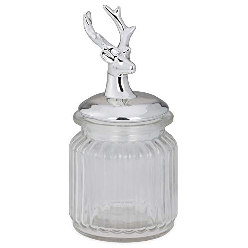 H.Bauer jun. Mehrzweck Glasdose Ø 7.8 x 14.5 cm - Universaldose mit Porzellan-Deckel mit Rentierkopf mit Geweih als Griff - ideale Küchendose für Gewürzen oder Süssigkeiten von H.Bauer jun.