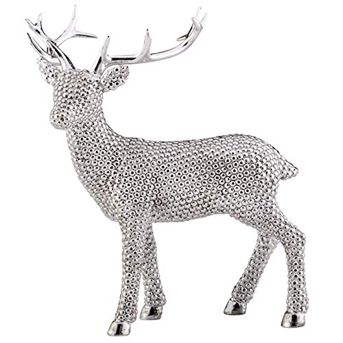 H.Bauer jun. Große stehende Kunststein Deko XL Rentier Figur - silbern glänzende Hirsch Geweih Weihnachts-Deko zum Hinstellen Höhe 21 cm - Diamanten-Optik von H.Bauer jun.