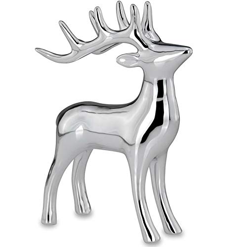 H.Bauer jun. Große stehende Porzellan Deko Rentier Figur - silbern glänzende Hirsch Geweih Weihnachts-Deko zum Hinstellen Höhe 19.5 cm von H.Bauer jun.